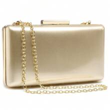 1pc Gold Reflective PU Handbag, Gala Evening Dress Clutch Purse, New Bride Classic Square Shiny Formal Party Bag With Metal Chain Strap, Suitable For Formal Occasions, Banquet, Wedding, Ceremony, Elegant Clutch Bag For Women
