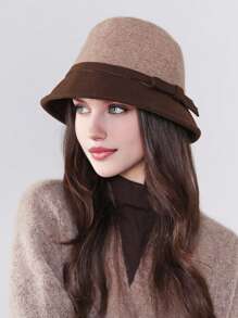 1pc Women's Thick Bucket Hat With Bow Decor, Elegant Fuzzy Bucket Hat, Suitable For Autumn/Winter Daily Outings, Washing Machine Friendly - MM1896 - View 7