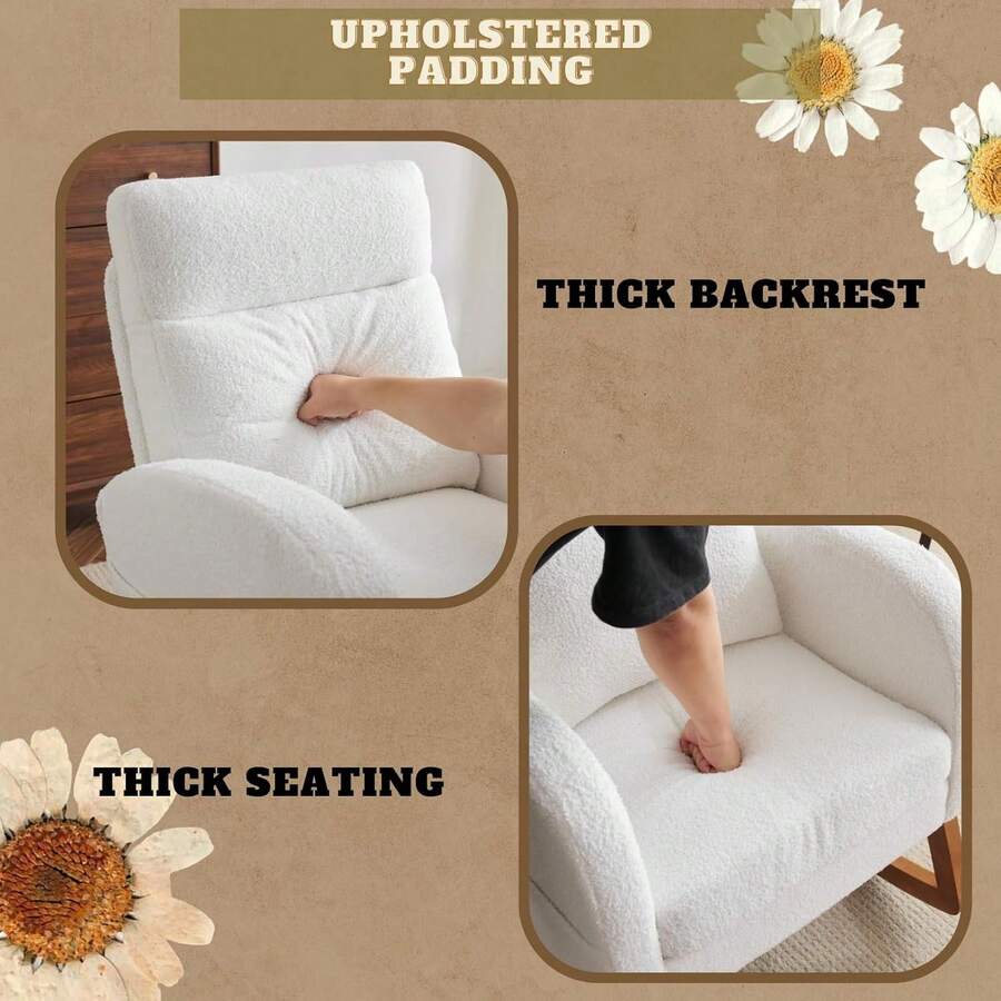 Rustic Microfiber Rocking Chair Nursery With Thick Headrest