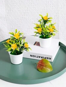 1 件人造迷你莲花盆，高 18 厘米/7.1 英寸，带 5 朵莲花，简约生活风格，塑料人造植物，绿色人造植物，秋季风格，抗氧化，不褪色 - 适用于 DIY 花墙、场景布置、卧室、花瓶插花、婚礼、派对、展览、酒店装饰、桌子、客厅、家居装饰、桌面装饰、桌面装饰、餐桌摆设、人造花、塑料花 - 彩色 - 查看 7
