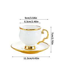 1 Set, 6 Cups And 6 Saucers, Turkish Coffee Cups And Water Glasses, English Afternoon Tea Set, With Handles, Heat-Resistant, Golden Luxury, Suitable For Restaurants, Homes And Offices, A Great Gift Choice For Family, Friends And Loved Ones