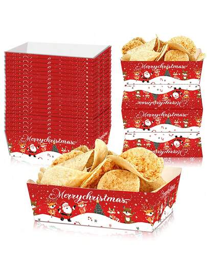 20pcs Christmas Gift Paper Food Tray,Christmas Gift Decorations Merry Christmas Gift Santa Claus Snack Popcorn Bowl For Winter Christmas Gift Party Supplies
