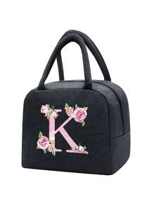 Isolierte Lunch Tasche, Kühltasche, Lunchbox, Kältepack, Blumen- und Buchstaben A-Z Muster Leinwand leichte tragbare Lunch Organizer Tasche, geeignet für Schule, Klassenzimmer, Uni, Büro, Camping und Picknick, Schulmaterial, Küchenorganisation, Küchen-Essentials, Lunchbox, Lunch Tasche, Damen Lehrer Picknick Tasche, Reise Kühltasche, Klassenzimmer Kühltasche, Damen Picknick Tasche - Schwarz - Übersicht 19