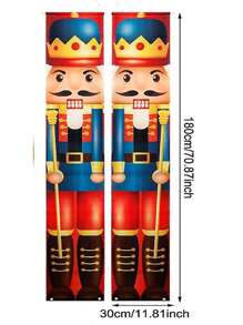 2pcs Merry Christmas Colorful Snowman Santa Claus Decor Door Curtain Holiday Couplet Party Hanging Ornament, Suitable For Festivals, Parties Etc.,Christmas