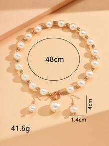 Faux Pearl Decor Necklace & Drop Earrings