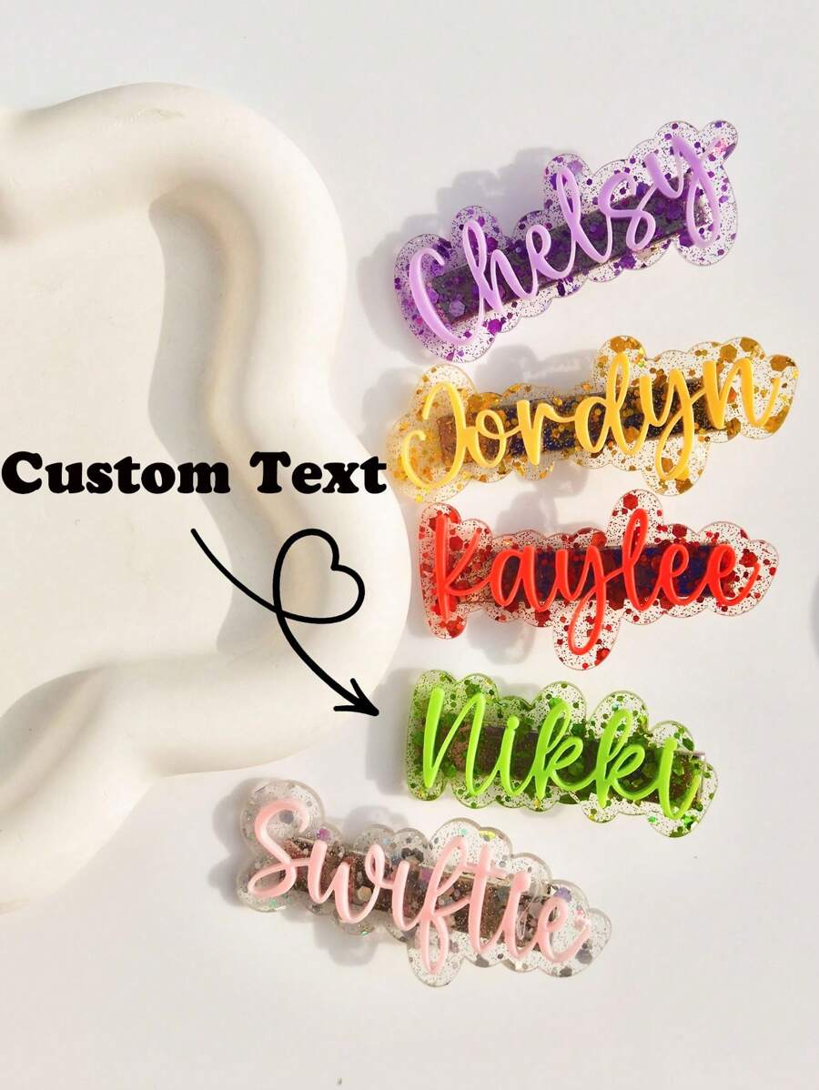 波尔卡圆点 DIY 发夹 可爱儿童定制姓名发卡 返校冬季礼物创意 男孩女孩情人节 - 彩色 - 查看 1