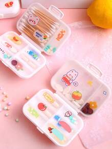 1pc Random Sticker Design Portable Medicine Box With Divider For Home, Travel, Work, Mini Storage Case - Multicolor - View 4