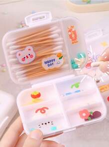 1pc Random Sticker Design Portable Medicine Box With Divider For Home, Travel, Work, Mini Storage Case - Multicolor - View 3