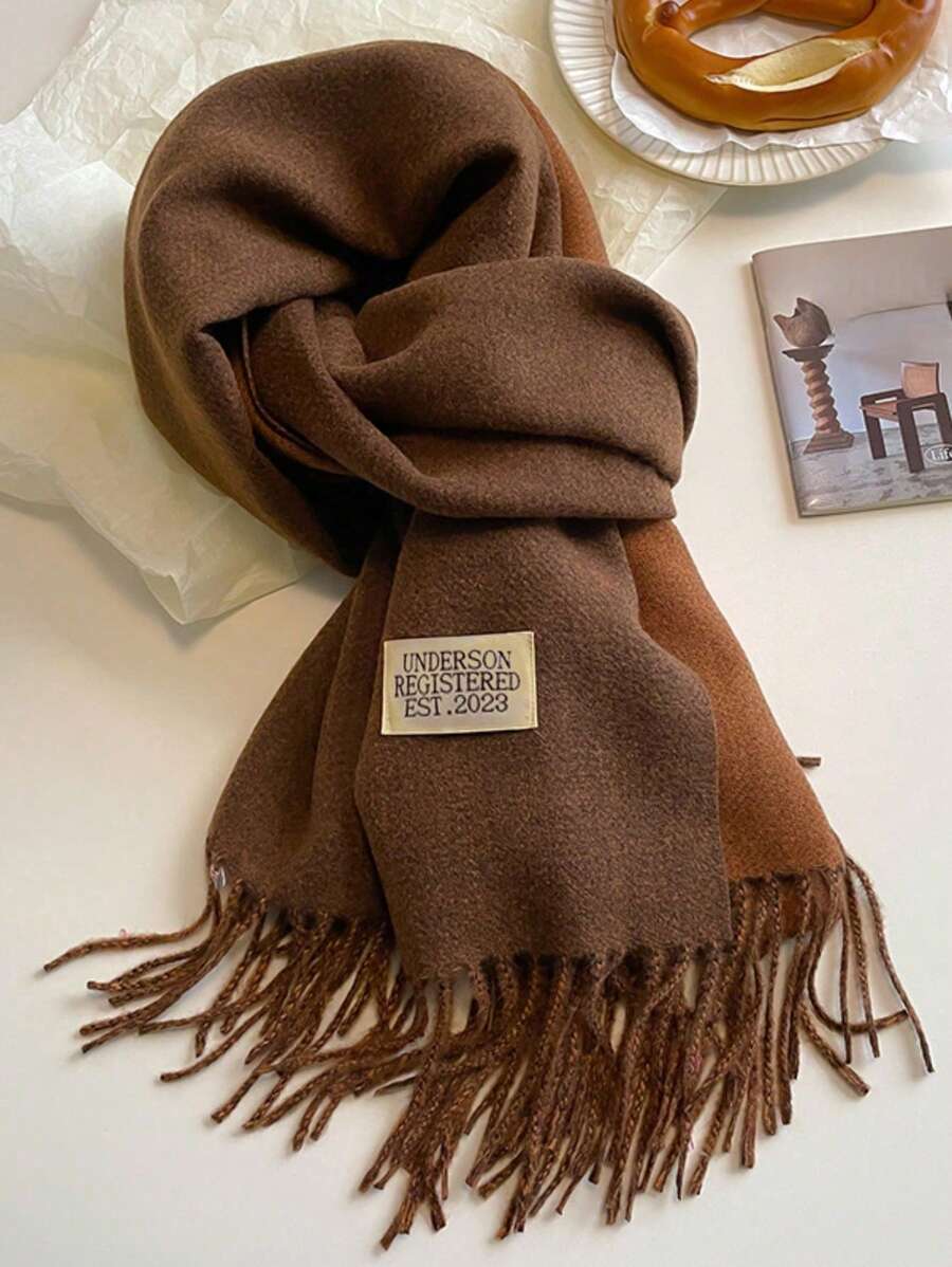 1件装女士时尚双面围巾，冬季保暖加厚流苏披肩斗篷，适合空调房使用 - 焦糖色 - 查看 1