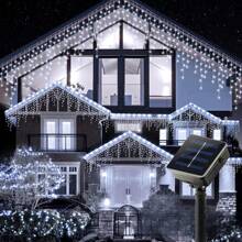 1 件太阳能冰柱灯串，圣诞装饰清仓，装饰童话氛围灯，8 种模式 4 米/13 英尺 96 个 LED，室内墙壁楼梯户外门廊屋顶露台装饰吊灯，圣诞节万圣节新年装饰，圣诞装饰户外圣诞灯卧室装饰家居装饰派对装饰节日圣诞礼物感恩节圣诞树装饰饰品 - 冷白 - 查看 1