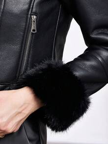 ZIAI Chaquetas Con Cuello De Piel Sintética - Negro - Ver 8