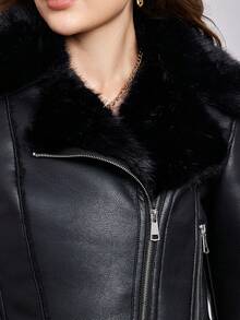 ZIAI Chaquetas Con Cuello De Piel Sintética - Negro - Ver 7