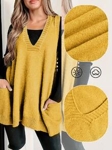 Áo nỉ chui đầu màu trơn cỡ lớn khi đi làm - Màu vàng - Xem 4