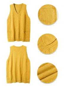 Plus Size Commuting Solid Color Sweatshirt Vest - Yellow - View 4