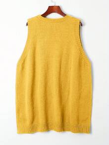 Plus Size Commuting Solid Color Sweatshirt Vest - Yellow - View 6