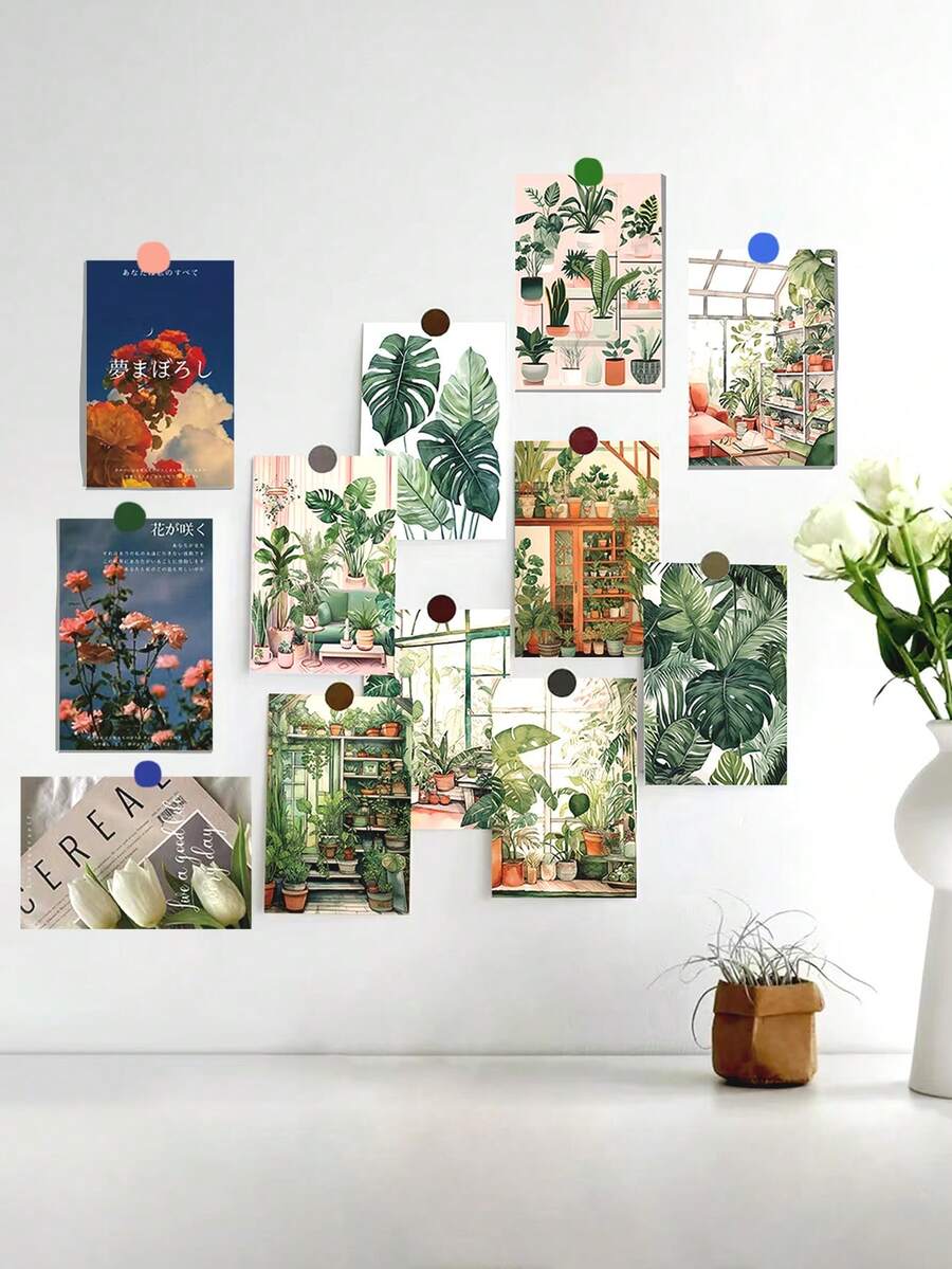 12pcs/Set (10pcs Cards + 2pcs Random Dot Stickers) Minimalist Green