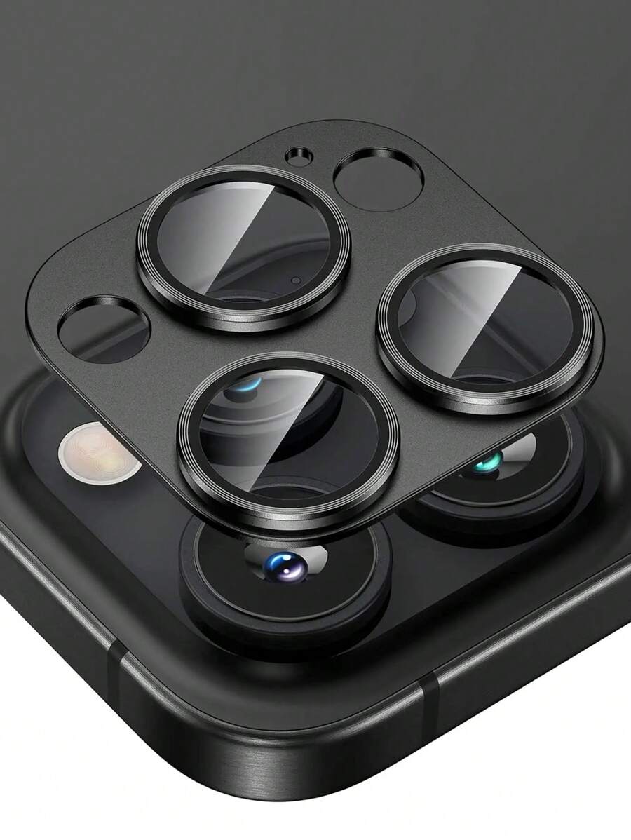16Pro/16Pro Max Camera Lens Protector, Metal Aluminum Alloy Tempered Glass Camera Screen Protector Accessories, Compatible With Iphone 15Pro/16ProMax 2024 - Black - View 1