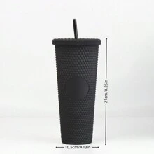 1 件 24 盎司榴莲纹理双层塑料水杯，轻质纯色水瓶，带盖和吸管，适合户外活动、运动 - 黑色 - 查看 2