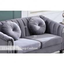 Chesterfield Sofa Set, Luxurious Velvet Chesterfield Settee Couch Set,Sofa And Loveseat Set,Upholstered Rolled Arm With Rivets/4 Button Tufted Pillow Modern Sofa Living Room Set - Grey - View 11