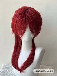 1 件万圣节红色蓬松分层直发波波头带刘海动漫角色扮演假发男士中长齐肩耐热合成纤维假发带刘海假发适合漫画搞笑派对服装假发适合圣诞节节日 - 紅色 - 查看 2