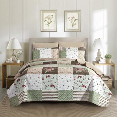 3pcs Floral Bed Cover Set - 1 Bed Quilt Cover + 2 Pillowcases, Skin-Friendly & Breathable, Soft & Comfy (1*Bed Cover + 2*Pillowcases, No Comforter Or Pillow Insert)