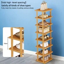 5/7/8 Tiers Vertical Shoe Rack, Wood Narrow Shoe Rack, Small Shoe Organizer, Space Saving Corner Shoe Shelf, Tall Shoe Tower, Free Standing Shoe Rack For Entryway, Closet, No-Tool Need - WOOD - View 3
