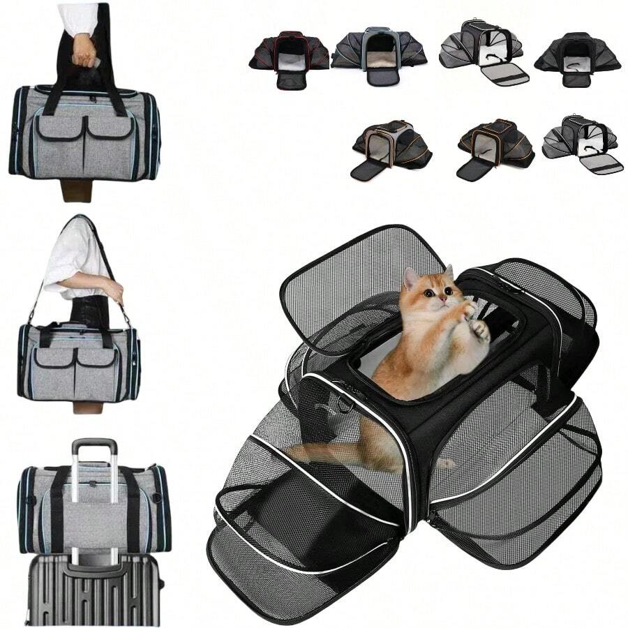IISVGE 航空认证宠物航空箱，适用于体重低于 22 磅的猫狗。可折叠宠物航空箱，带口袋和可拆卸羊毛垫，便携式猫包，柔软宠物航空箱。小型猫狗专用柔软宠物旅行包，采用耐用牛津布和透气网布制成。宠物就医和户外探险背包，可水洗柔软床垫（宠物主人礼物/情人节礼物/万圣节礼物）