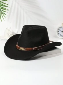 1pc Unisex Metal Leaf Leaves Decor Boho Cowgirl Hat Cowboy Hat Wide Brim Jazz Panama Hat Soft Felt Hat Fedora Hat Western Suitable For Daily Use