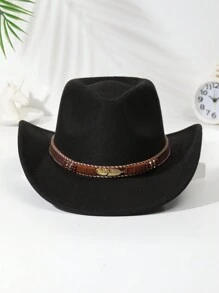 1pc Unisex Metal Leaf Leaves Decor Boho Cowgirl Hat Cowboy Hat Wide Brim Jazz Panama Hat Soft Felt Hat Fedora Hat Western Suitable For Daily Use