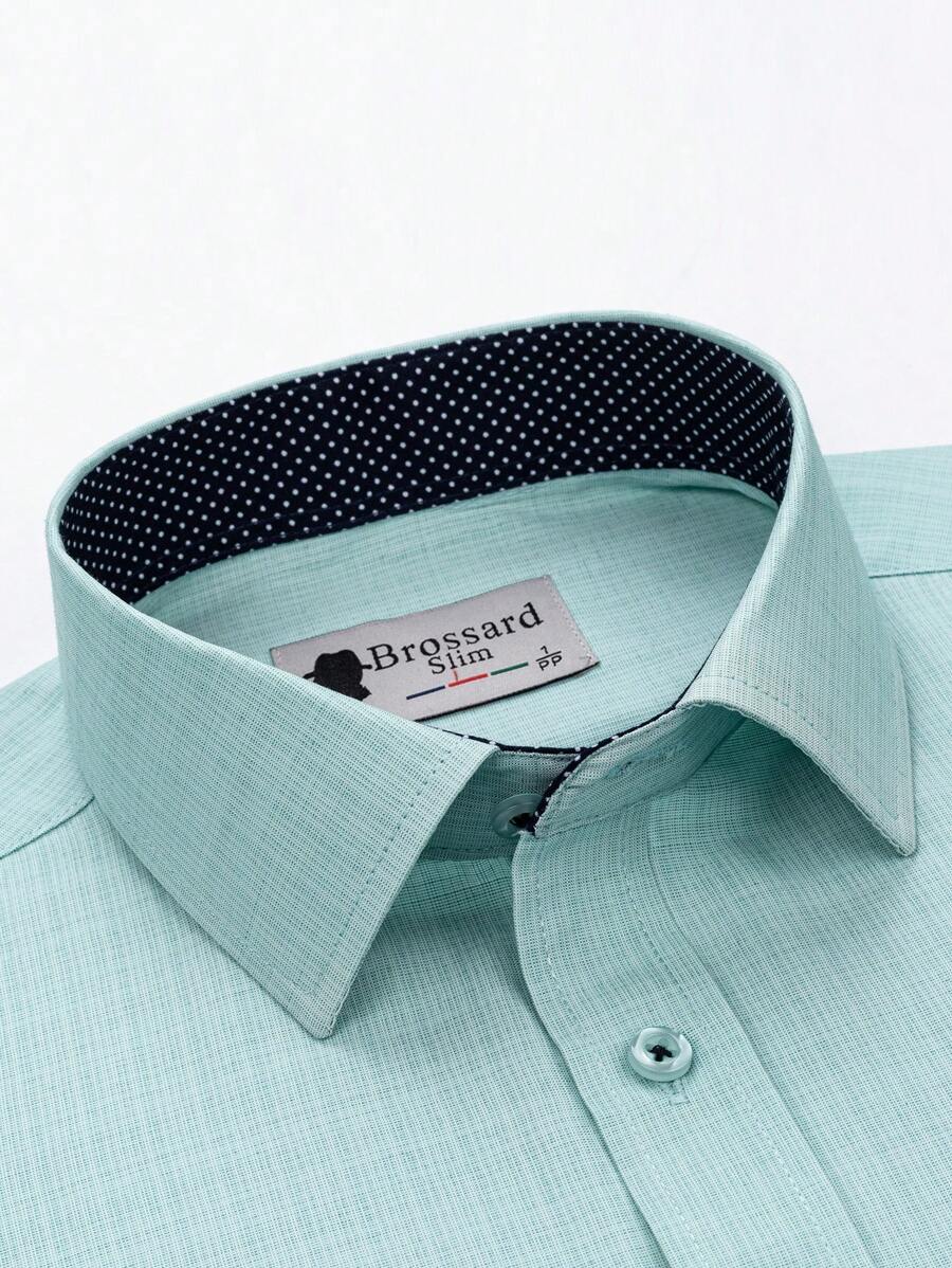 Non-Iron Long Sleeve Fitted Dress Shirt, Mixed Polyester 45% Cotton 35% Viscose 20% - Màu xanh Bạc hà - Xem 1