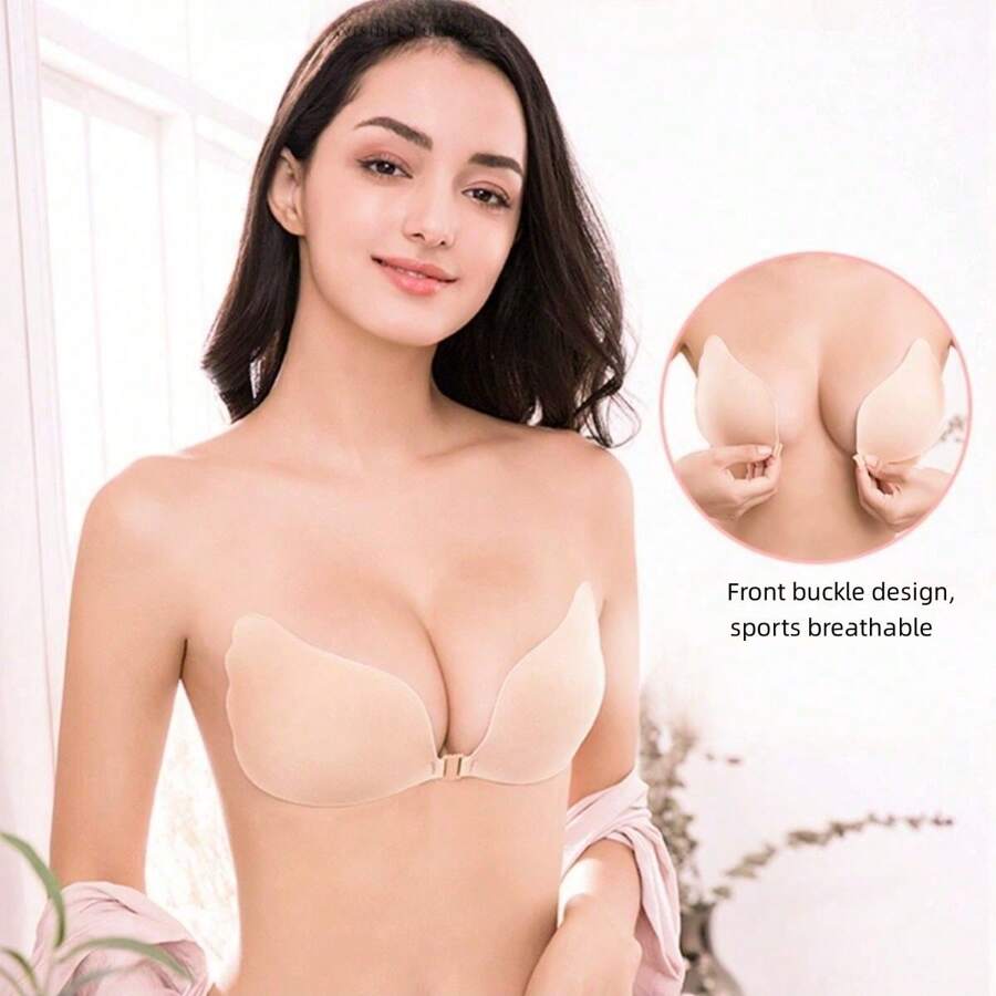 1pc Sexy Sticky Strapless Invisible Adhesive Bra Chest Pad, Nude Color, Breathable - Apricot - View 1