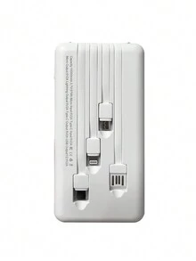 Power Bank 10000 mah,Ultra Slim de Bateria Portatil,con 4 Cables Incorporados USB, Tipo C, Micro USB Pila Portatil Compatible para,con linterna LED - Blanco - Ver 10