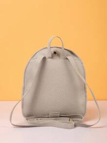 Mochila mini con textura de litchi y letras de metal - Gris - Ver 3