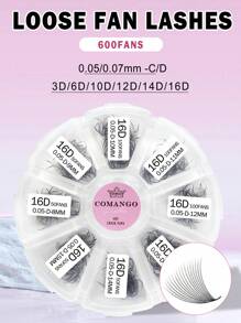 CoMango 600Fans 混合8-15mm 散装扇形睫毛延长 0.05/0.07mm 尖头底座 3D/6D/10D/12D/14D/16D 浓密预制扇形睫毛延长睫毛簇、睫毛簇、单根睫毛、睫毛、假睫毛 - 彩色 - 查看 9