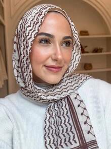 1pc Fashion Hijab Casual Women Chiffon Printed Arab Headscarf Turban Neck Scarf, Versatile Daily Wear Abaya Accessories - Multicolor - View 5