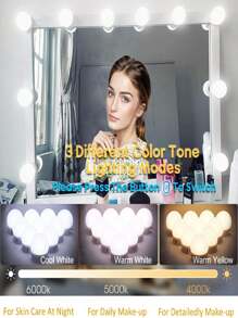 14pcs LED Makeup Mirror Decorative Lights For Makeup Mirror Dimmable Bulbs 10-Level Adjustable Brightness And 3 Color Modes, USB Cable, (Mirror Not Included) Suitable For Live Streaming, Video Recording, Makeup, Room Ambience Decorative Lights