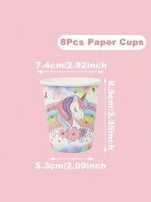 Set da 8 pezzi Decorazioni da tavola monouso a tema Unicorno, 8 piatti di carta usa e getta da 7 e 9 pollici, 8 bicchieri di carta, 16 tovaglioli, posate di carta, adatti per feste di famiglia, stile arcobaleno unicorno, articoli per compleanni