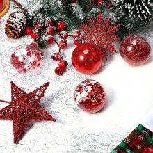 8 个 2.3 英寸金色透明防碎塑料圣诞球装饰树球配一颗圣诞树星，适用于圣诞节、新年礼物、婚礼、家庭派对装饰 - 彩色 - 查看 6