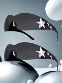 2 件装无框星形 Y2K 简约时尚眼镜，适合日常、户外、驾驶、旅行和派对万圣节，适合夏季海滩度假、户外、旅行 - 彩色 - 查看 7