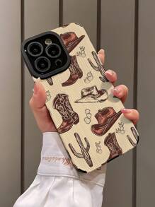 1 pièce Étui de téléphone en silicone de style occidental avec motif de cowboy occidental, texture  synthétique rayée, classique, anti-chute, en silicone souple, compatible avec Apple 16/16Plus/16Pro/16ProMax, étanche, antichoc, résistant aux rayures, cadeau de printemps pour anniversaire - Multicolore - Voir 3