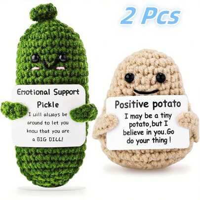 2 Pcs Cute Knitted Cucumber Potato Dolls Handmade Emotional Support Crocheted Fruit Gifts, Birthday Gift Home Decoration Doll
