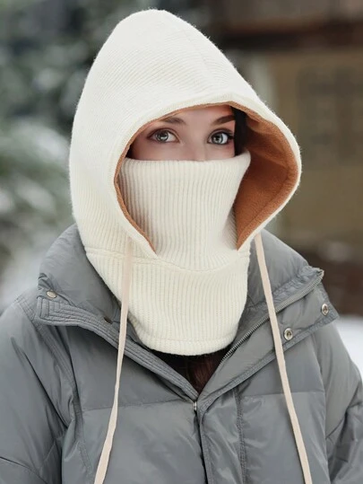 1 件男女通用秋冬季保暖针织拉法帽、滑雪面罩、保暖内衬防风面罩、可洗