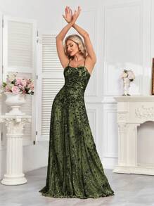 hezixi Elegant Sequin Sexy Evening Dress For Women Long Mermaid Formal Prom Luxury Wedding Party Cocktail Gowns Women's Dresses, Wedding Guest Dress - 橄欖綠 - 查看 2