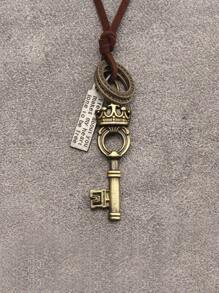 時尚流行男士標語細節矩形和鑰匙吊飾項鍊合金，適合珠寶禮物和時尚外觀 - 銅色 - 查看 3