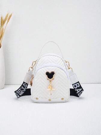 Fashionable Printed Crossbody Bag With Coin Zipper Pocket, Stylish Mouse Pad Metal Decor Shoulder Bag, Mini Phone Wallet, Handbag, 2-In-1 Set Combo