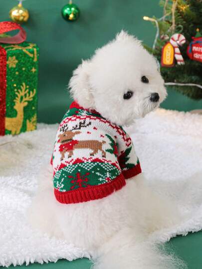 1pc Pet Clothes, Dog & Cat Costume Outfit, Cute Warm And Comfortable Reindeer Sweater Suit For Small Dogs & Puppies,Christmas,Christmas Decorations