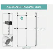 Telescopic Clothes Rail, Heavy Duty Clothing Rack Adjustable Wardrobe Organizer Coat Hanger Garment Rack Hanging Rail For Clothes - 2 Poles 2 Bars - View 9