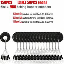 Rubber Fishing Bobber Stopper,6 In 1 Float Sinker Stops,Black Oval Cylinder,L M S Float Stop Available