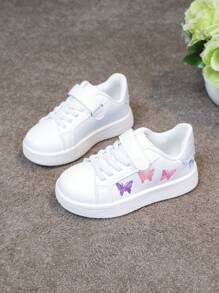 1 Pair Unisex Kids Casual Cartoon Butterfly Embroidery Hook And Loop Flat Breathable Sneakers, Campus Style Student Shoes