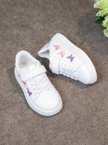 1 Pair Unisex Kids Casual Cartoon Butterfly Embroidery Hook And Loop Flat Breathable Sneakers, Campus Style Student Shoes